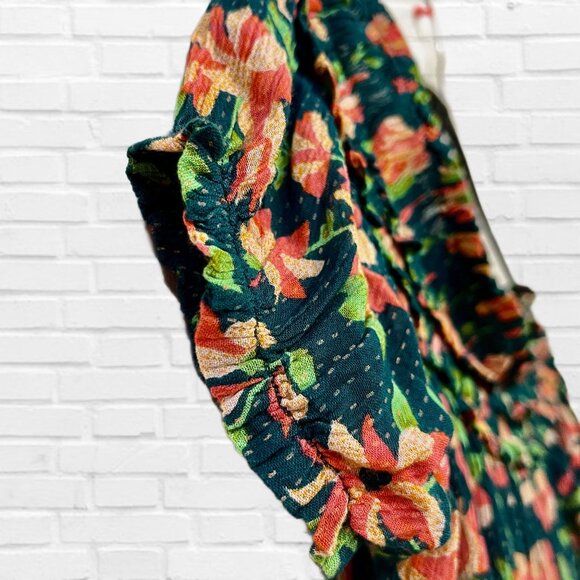 Free People Off Shoulder Crop Top Floral Blouse Suki Garden Combo Smocked XS NWT - Picture 8 of 12